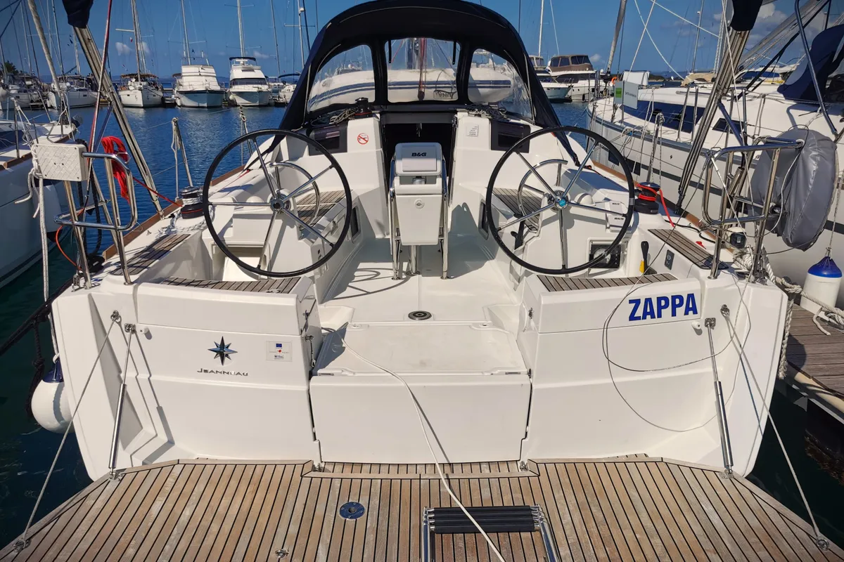 Cockpit of Zappa, a Jeanneau Sun Odyssey 389 sailboat at Općina Pakoštane, Croatia