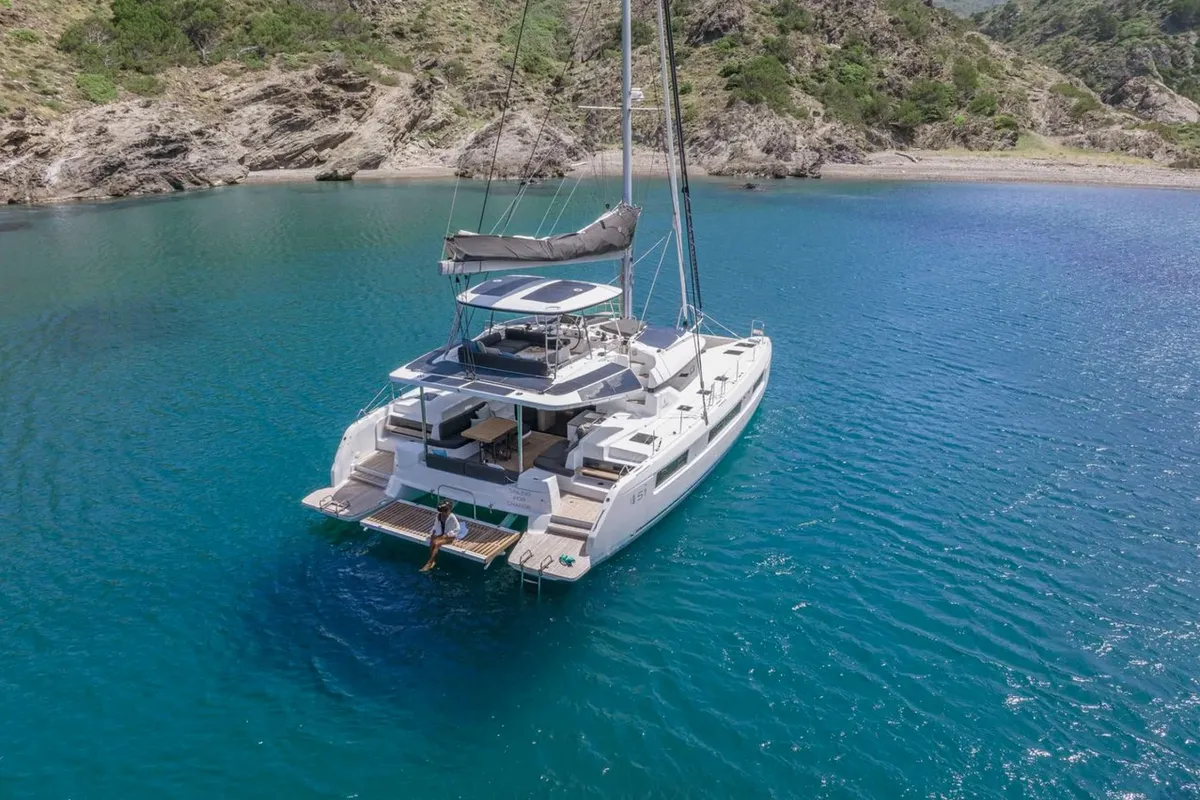 Exterior view of Unconditional Love, a Lagoon 51 OW catamaran at Grad Pula, Croatia