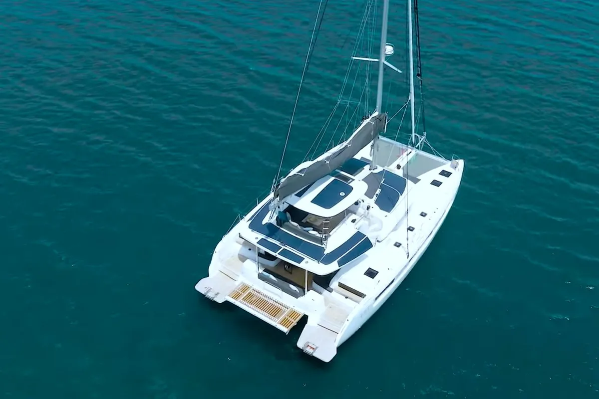 Exterior view of Unconditional Love, a Lagoon 51 OW catamaran at Grad Pula, Croatia