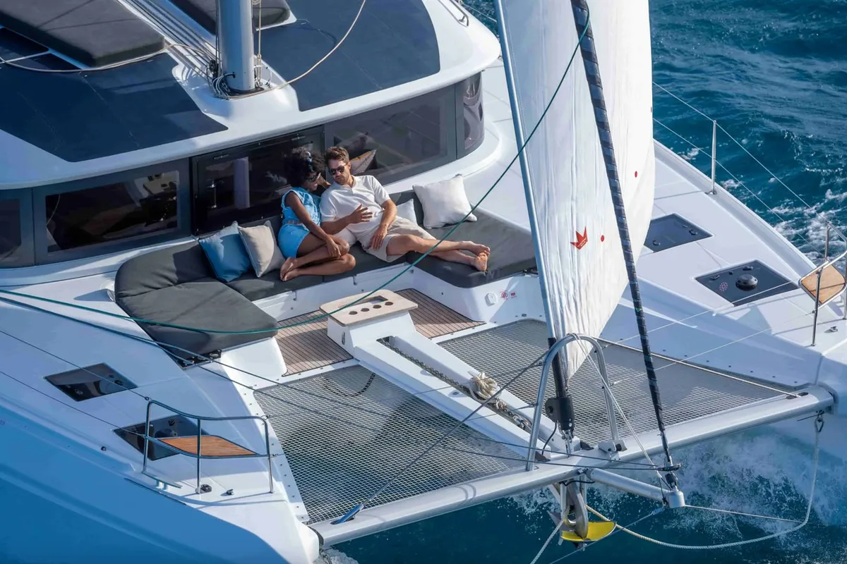 Deck of Unconditional Love, a Lagoon 51 OW catamaran at Grad Pula, Croatia