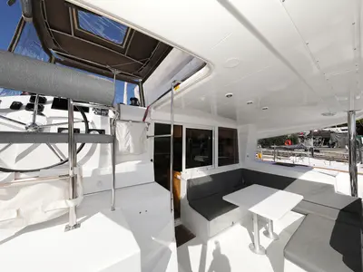 Deck of Kinga V, a Lagoon 400 S2 catamaran at Grad Vodice, Croatia