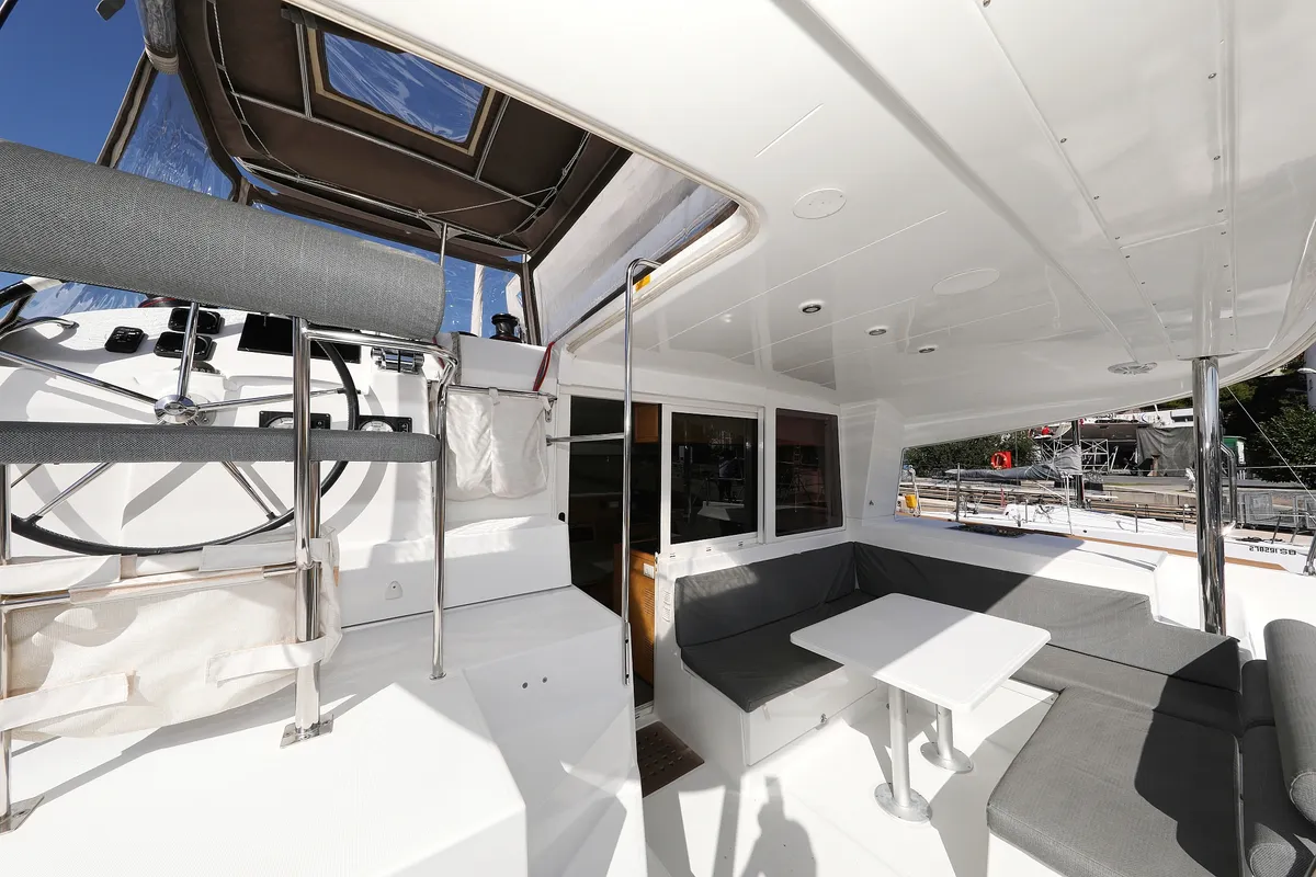 Deck of Kinga V, a Lagoon 400 S2 catamaran at Grad Vodice, Croatia