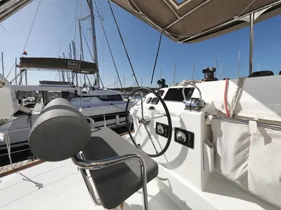 Cockpit of Kinga V, a Lagoon 400 S2 catamaran at Grad Vodice, Croatia