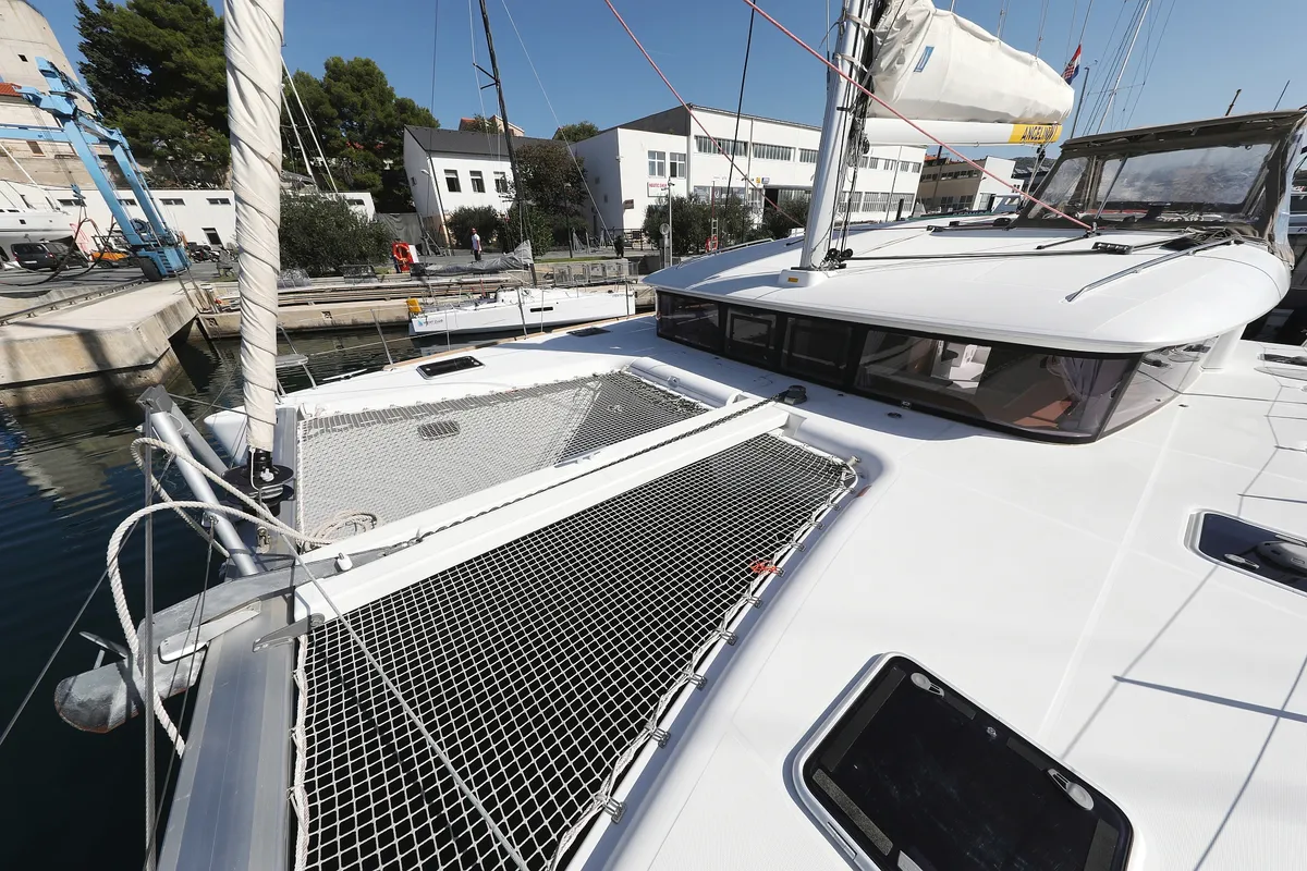 Deck of Kinga V, a Lagoon 400 S2 catamaran at Grad Vodice, Croatia