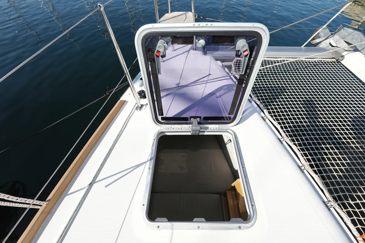 Deck of Kinga V, a Lagoon 400 S2 catamaran at Grad Vodice, Croatia