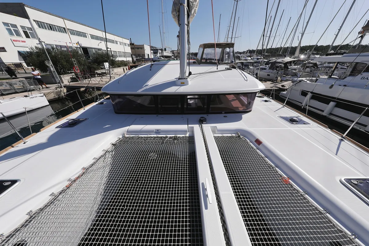 Deck of Kinga V, a Lagoon 400 S2 catamaran at Grad Vodice, Croatia