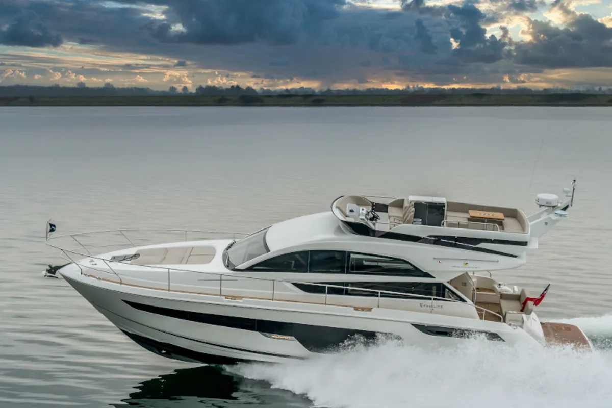 Exterior view of Lady Noble, a Fairline Squadron 50 motorboat at Seget Donji, Croatia