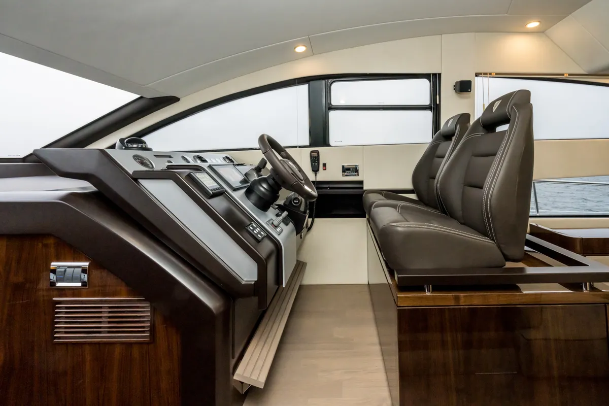Cockpit of Lady Noble, a Fairline Squadron 50 motorboat at Seget Donji, Croatia