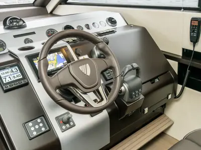 Cockpit of Lady Noble, a Fairline Squadron 50 motorboat at Seget Donji, Croatia