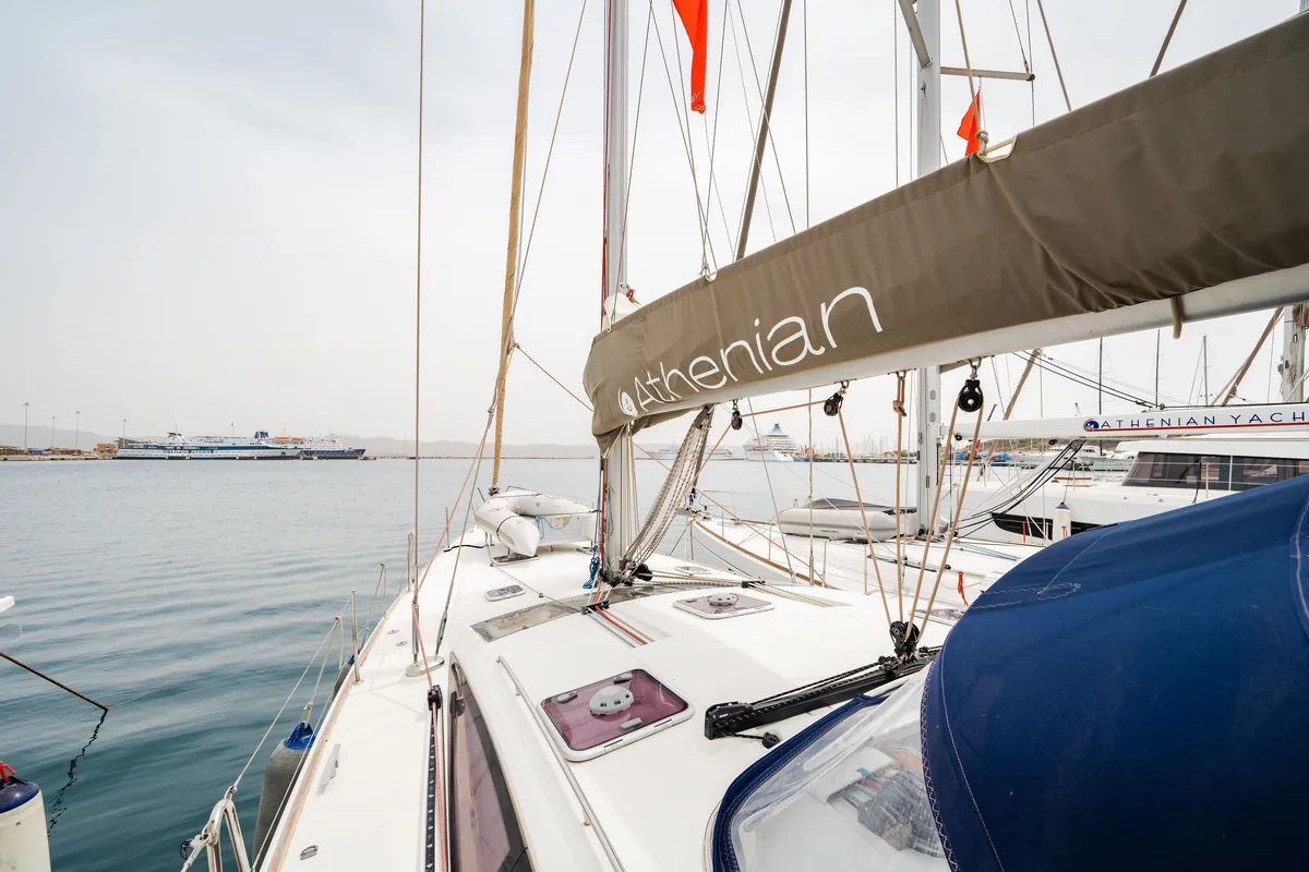 Regina V, a Jeanneau 53 sailboat at Lavreotiki Municipal Unit, Greece