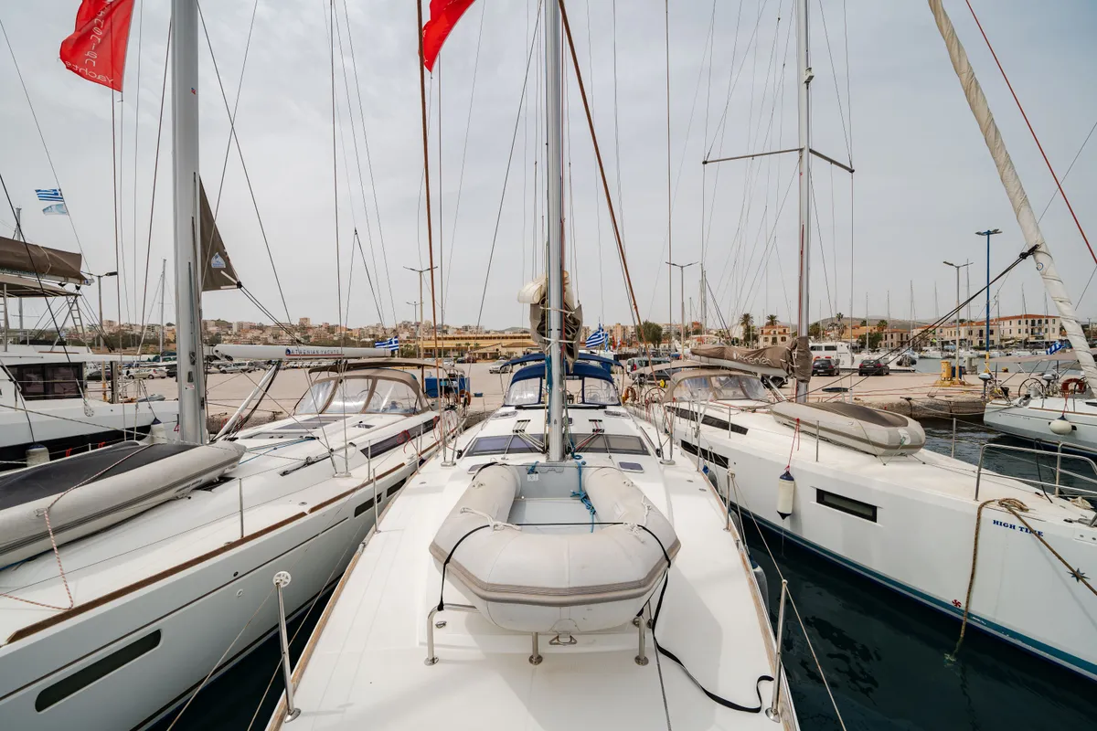 Regina V, a Jeanneau 53 sailboat at Lavreotiki Municipal Unit, Greece