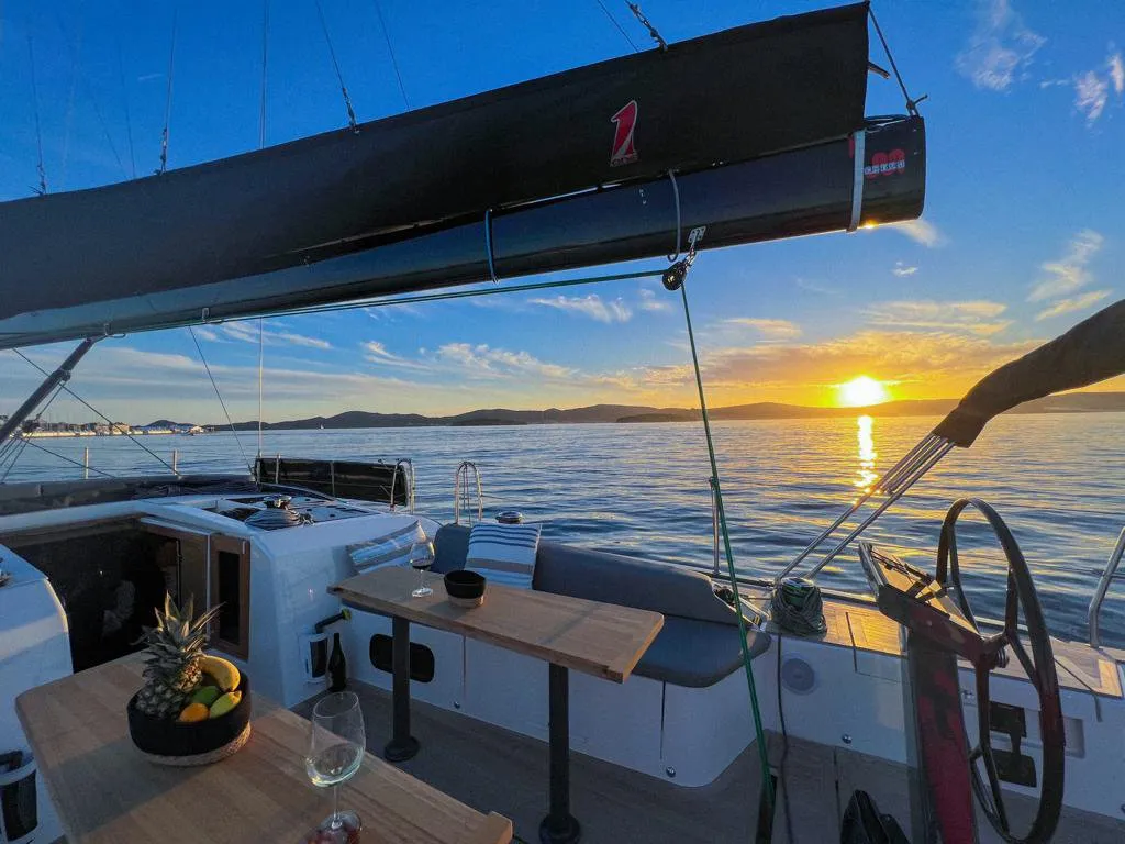 Cockpit of Maria, a More 55 sailboat at Seget Donji, Croatia