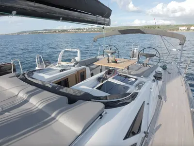 Cockpit of Maria, a More 55 sailboat at Seget Donji, Croatia