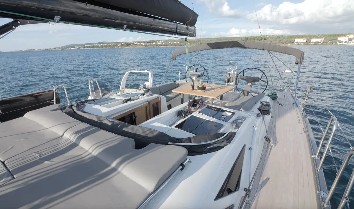 Cockpit of Maria, a More 55 sailboat at Seget Donji, Croatia
