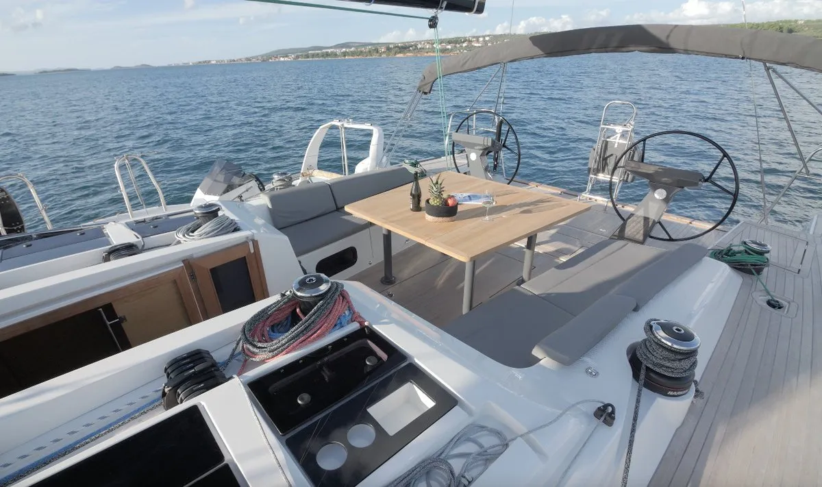 Cockpit of Maria, a More 55 sailboat at Seget Donji, Croatia