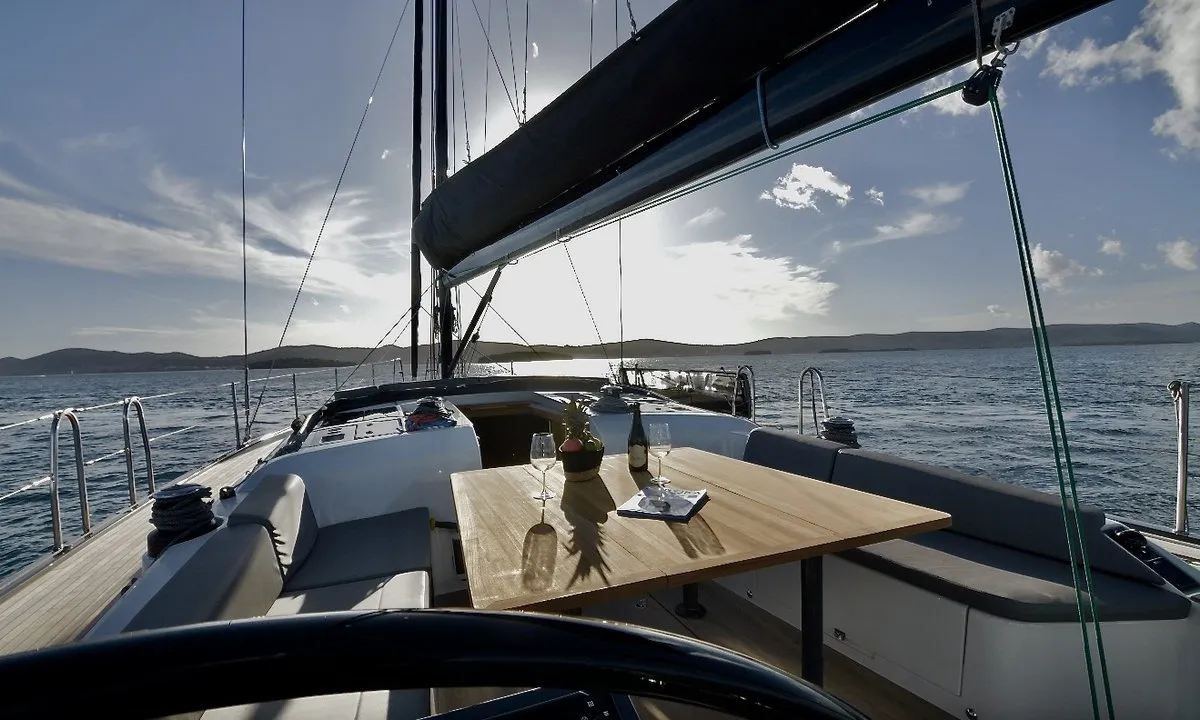 Cockpit of Maria, a More 55 sailboat at Seget Donji, Croatia