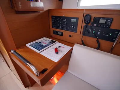 Cockpit of Gin Fizz, a Jeanneau Sun Odyssey 389 sailboat at Marmaris, Turkey