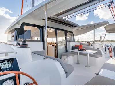 Deck of Albatross, a Excess 11 catamaran at Papeete, France