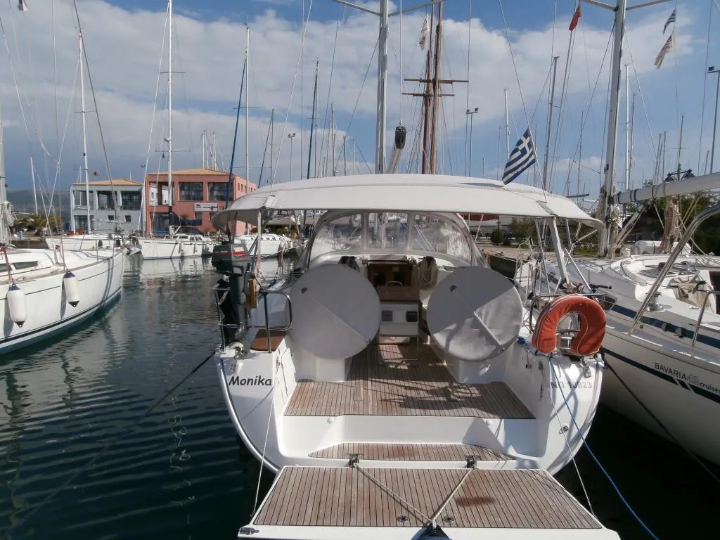 Deck of Monika, a Bavaria Cruiser 40 sailboat at Municipal Unit of Lefkada, Greece