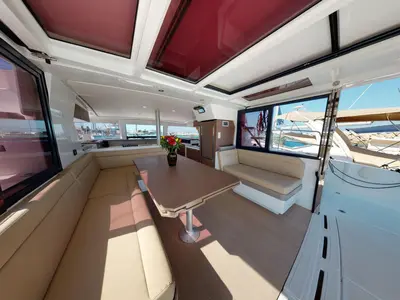 Salon of Efi, a Bali 4.1 catamaran at Municipal Unit of Lefkada, Greece
