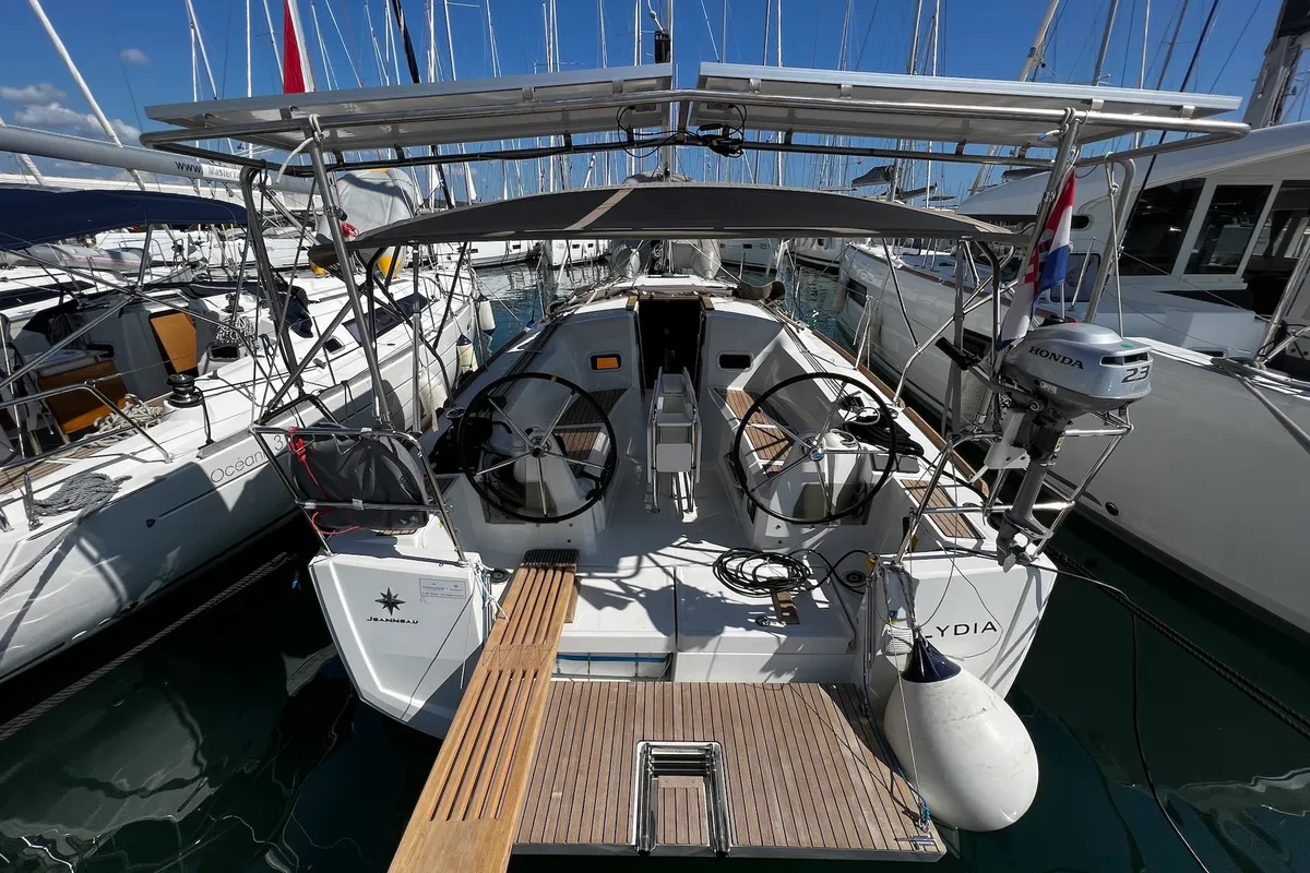 Exterior view of Lydia, a Jeanneau Sun Odyssey 349 sailboat at Općina Sukošan, Croatia