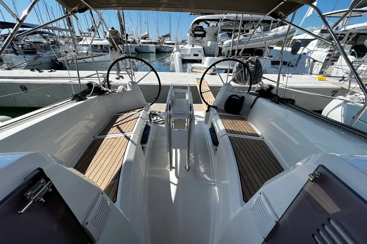 Cockpit of Lydia, a Jeanneau Sun Odyssey 349 sailboat at Općina Sukošan, Croatia