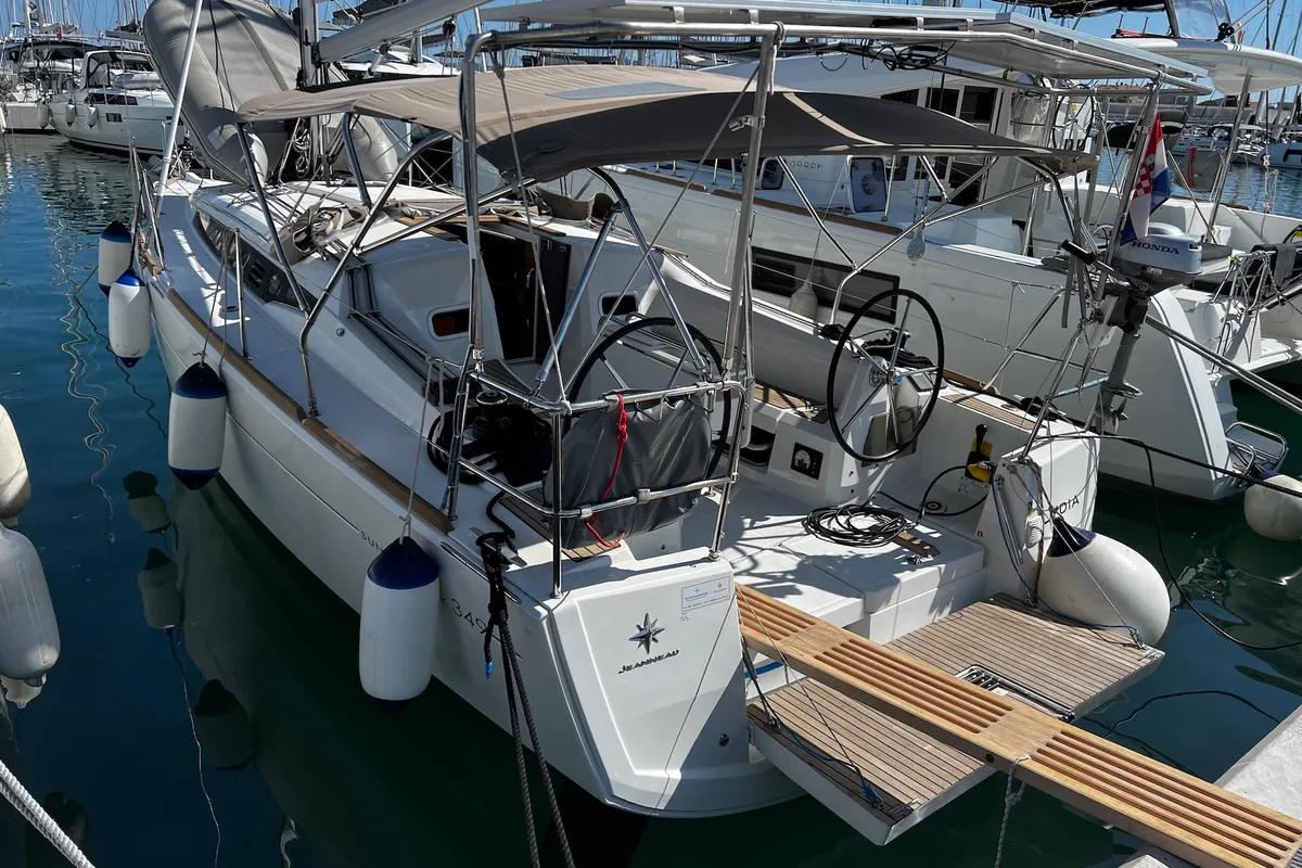 Exterior view of Lydia, a Jeanneau Sun Odyssey 349 sailboat at Općina Sukošan, Croatia