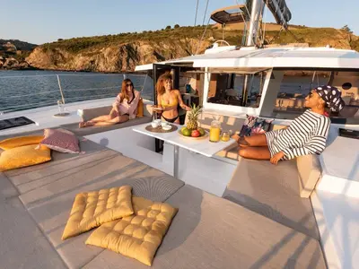 Deck of Diotima, a Bali 4.2 catamaran at Athens, Greece