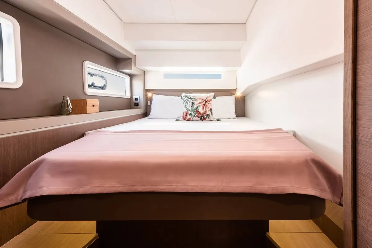 Cabin on Diotima, a Bali 4.2 catamaran at Athens, Greece