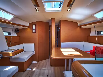 Salon of Nina, a Jeanneau Sun Odyssey 449 sailboat at Biograd na Moru, Croatia