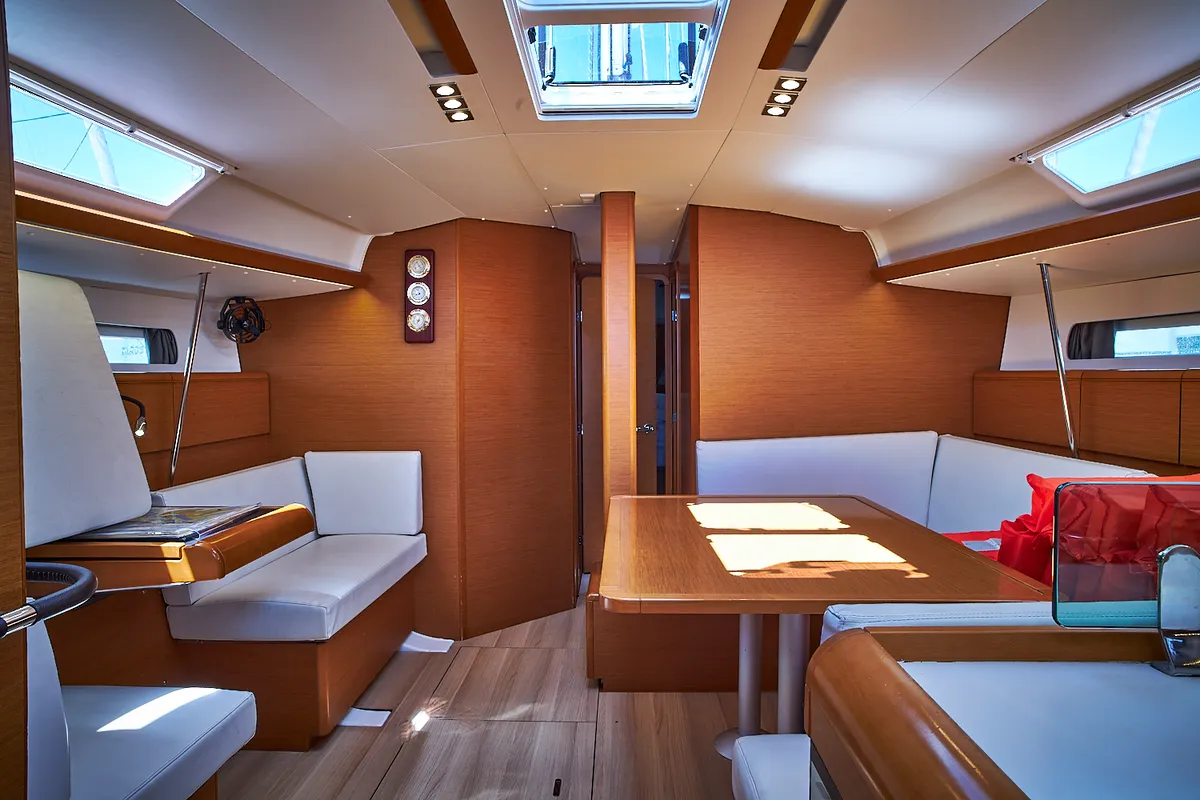 Salon of Nina, a Jeanneau Sun Odyssey 449 sailboat at Biograd na Moru, Croatia