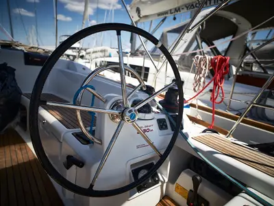 Cockpit of Nina, a Jeanneau Sun Odyssey 449 sailboat at Biograd na Moru, Croatia
