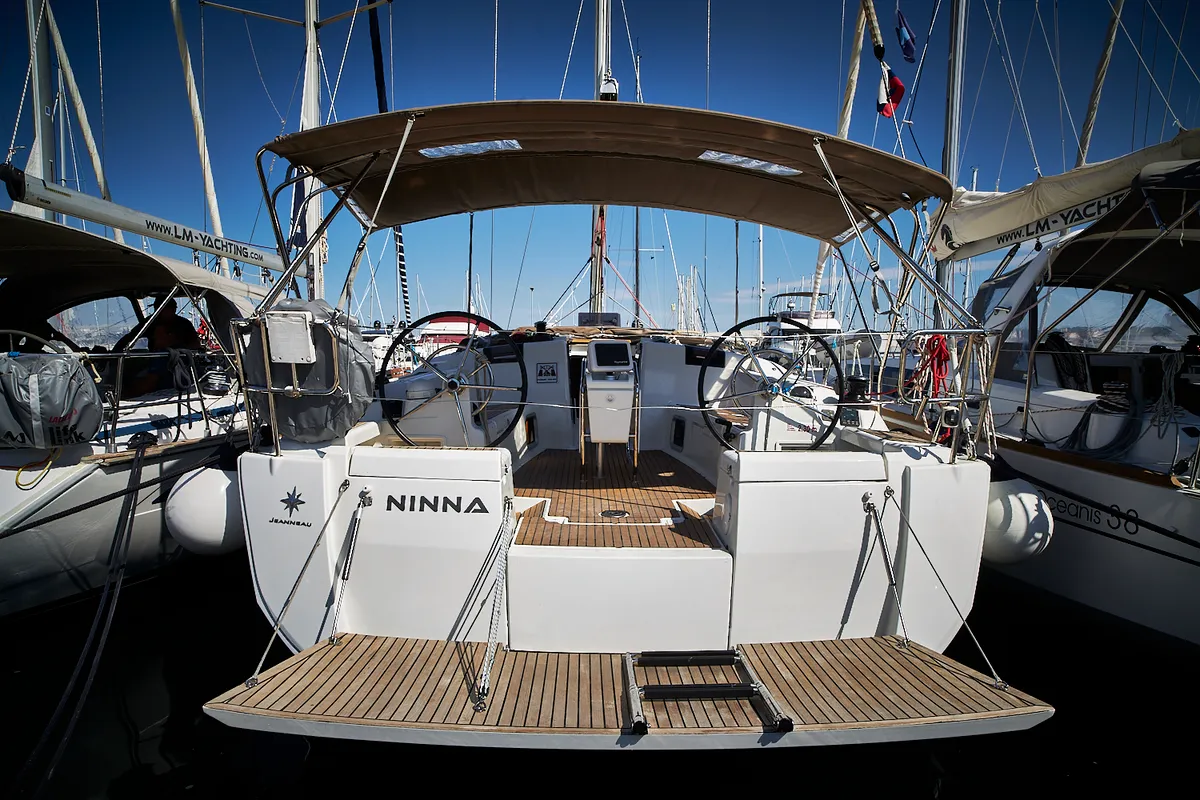 Exterior view of Nina, a Jeanneau Sun Odyssey 449 sailboat at Biograd na Moru, Croatia