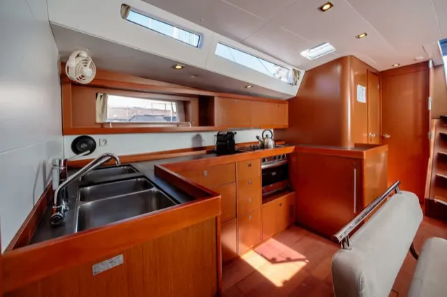 Galley of Sharel, a Beneteau Oceanis 48 sailboat at La Spezia, Italy