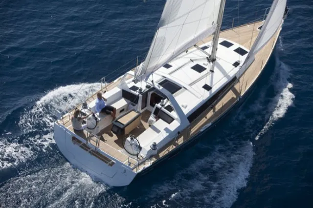 Exterior view of Sharel, a Beneteau Oceanis 48 sailboat at La Spezia, Italy