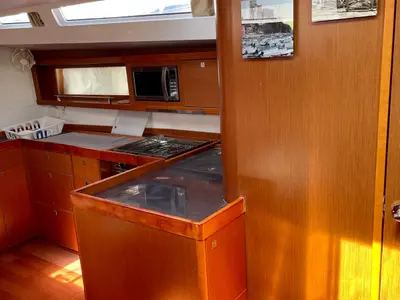 Galley of Sharel, a Beneteau Oceanis 48 sailboat at La Spezia, Italy