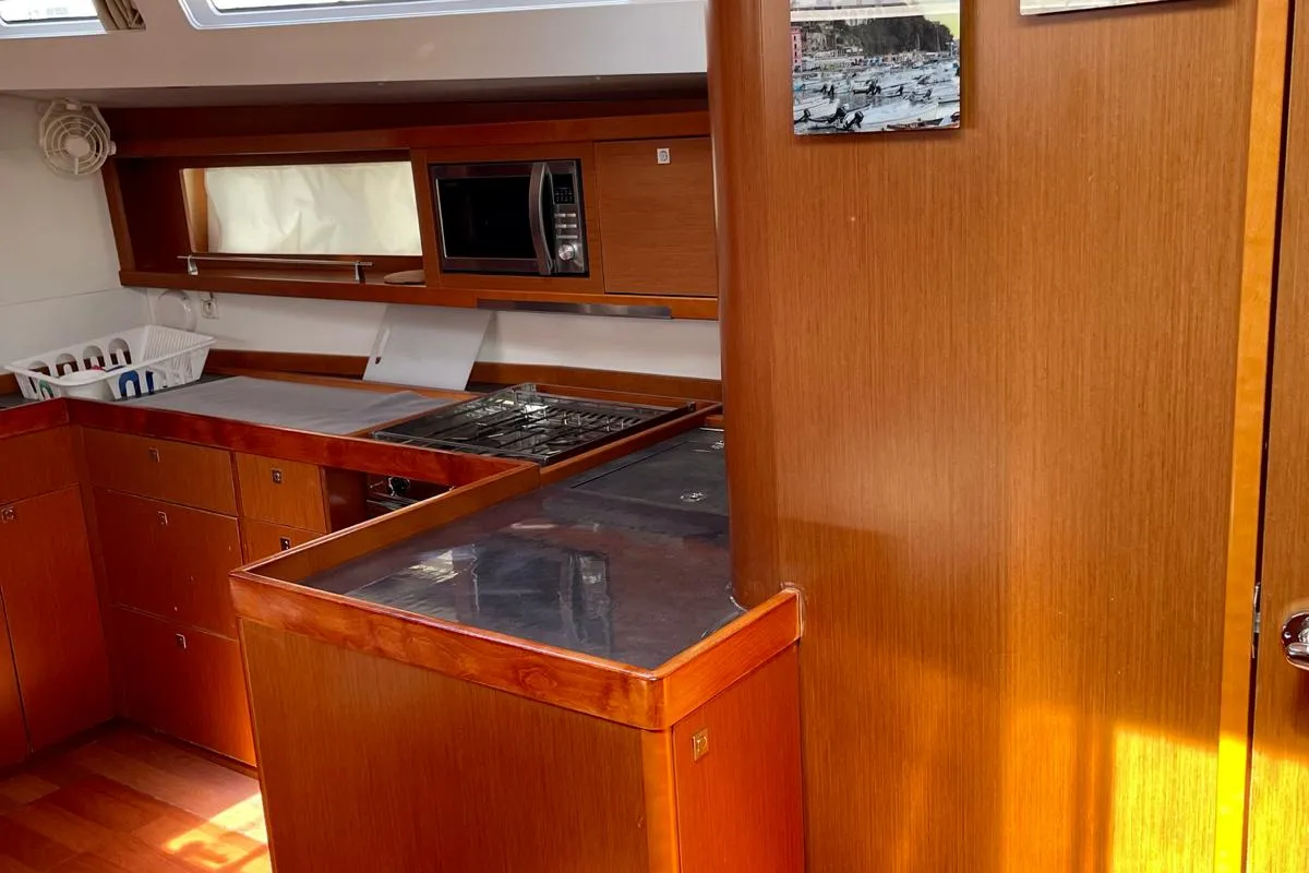 Galley of Sharel, a Beneteau Oceanis 48 sailboat at La Spezia, Italy