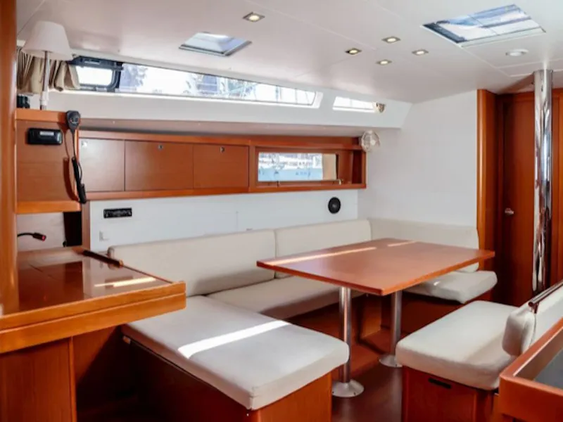 Salon of Sharel, a Beneteau Oceanis 48 sailboat at La Spezia, Italy