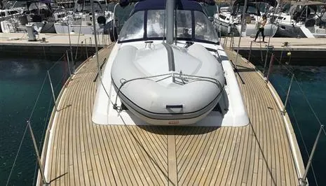 Deck of Sharel, a Beneteau Oceanis 48 sailboat at La Spezia, Italy