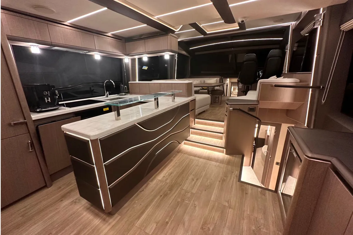 Galley of PARADISE, a Galeon 680 Fly motor yacht at Dubrovnik, Croatia