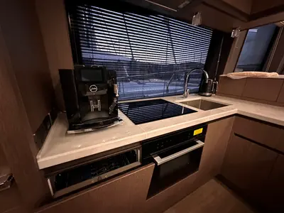Galley of PARADISE, a Galeon 680 Fly motor yacht at Dubrovnik, Croatia