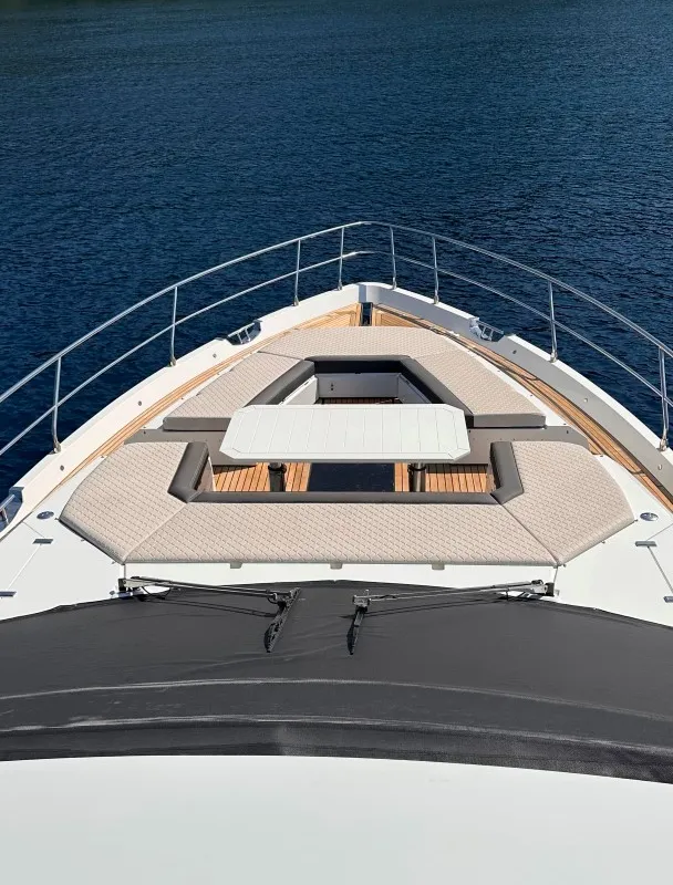 Deck of PARADISE, a Galeon 680 Fly motor yacht at Dubrovnik, Croatia