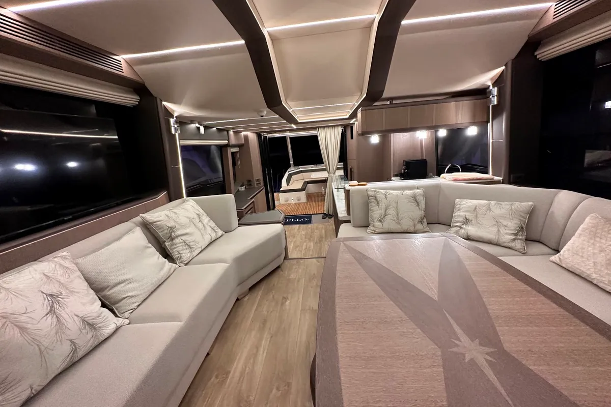 Salon of PARADISE, a Galeon 680 Fly motor yacht at Dubrovnik, Croatia
