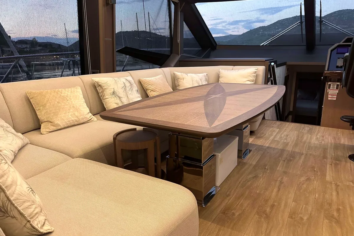 Salon of PARADISE, a Galeon 680 Fly motor yacht at Dubrovnik, Croatia