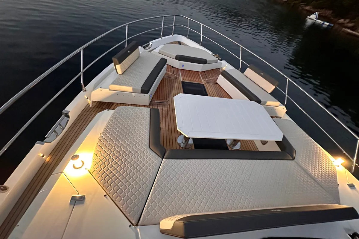 Deck of PARADISE, a Galeon 680 Fly motor yacht at Dubrovnik, Croatia