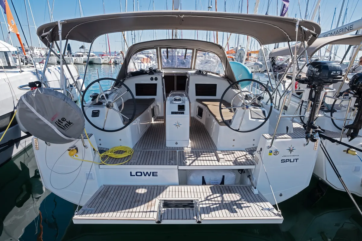 Cockpit of Lowe, a Jeanneau Sun Odyssey 410 sailboat at Split, Croatia