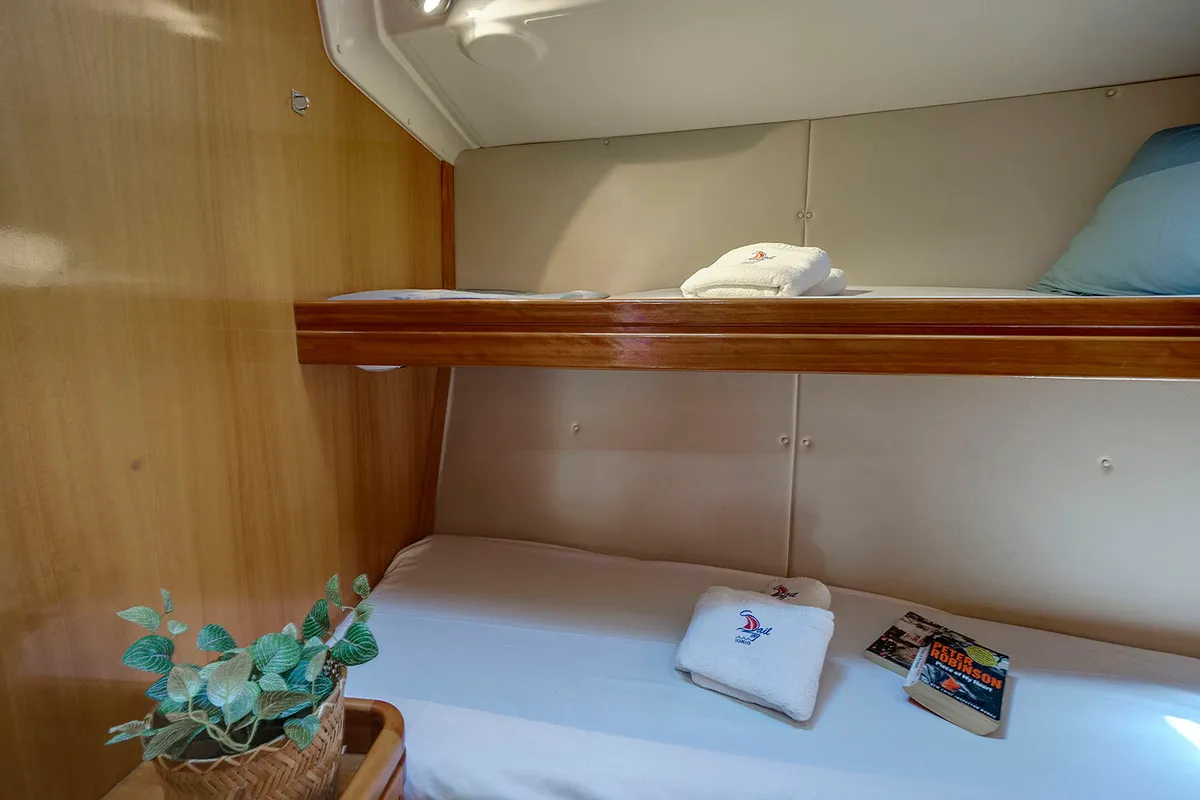 Cabin on La Luna, a Bavaria 46 Cruiser sailboat at Municipal Unit of Lefkada, Greece