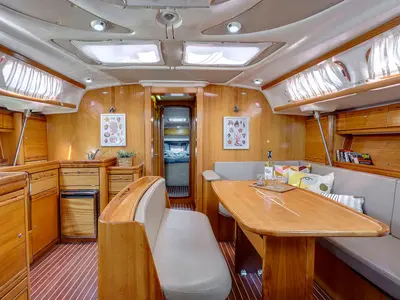 Salon of La Luna, a Bavaria 46 Cruiser sailboat at Municipal Unit of Lefkada, Greece