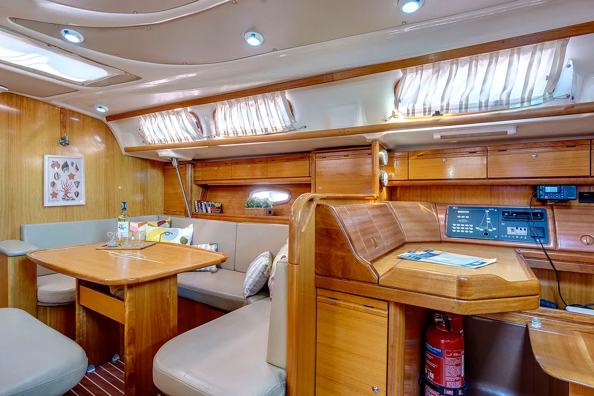 Salon of La Luna, a Bavaria 46 Cruiser sailboat at Municipal Unit of Lefkada, Greece