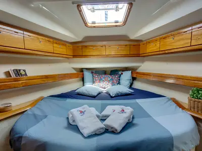 Cabin on La Luna, a Bavaria 46 Cruiser sailboat at Municipal Unit of Lefkada, Greece